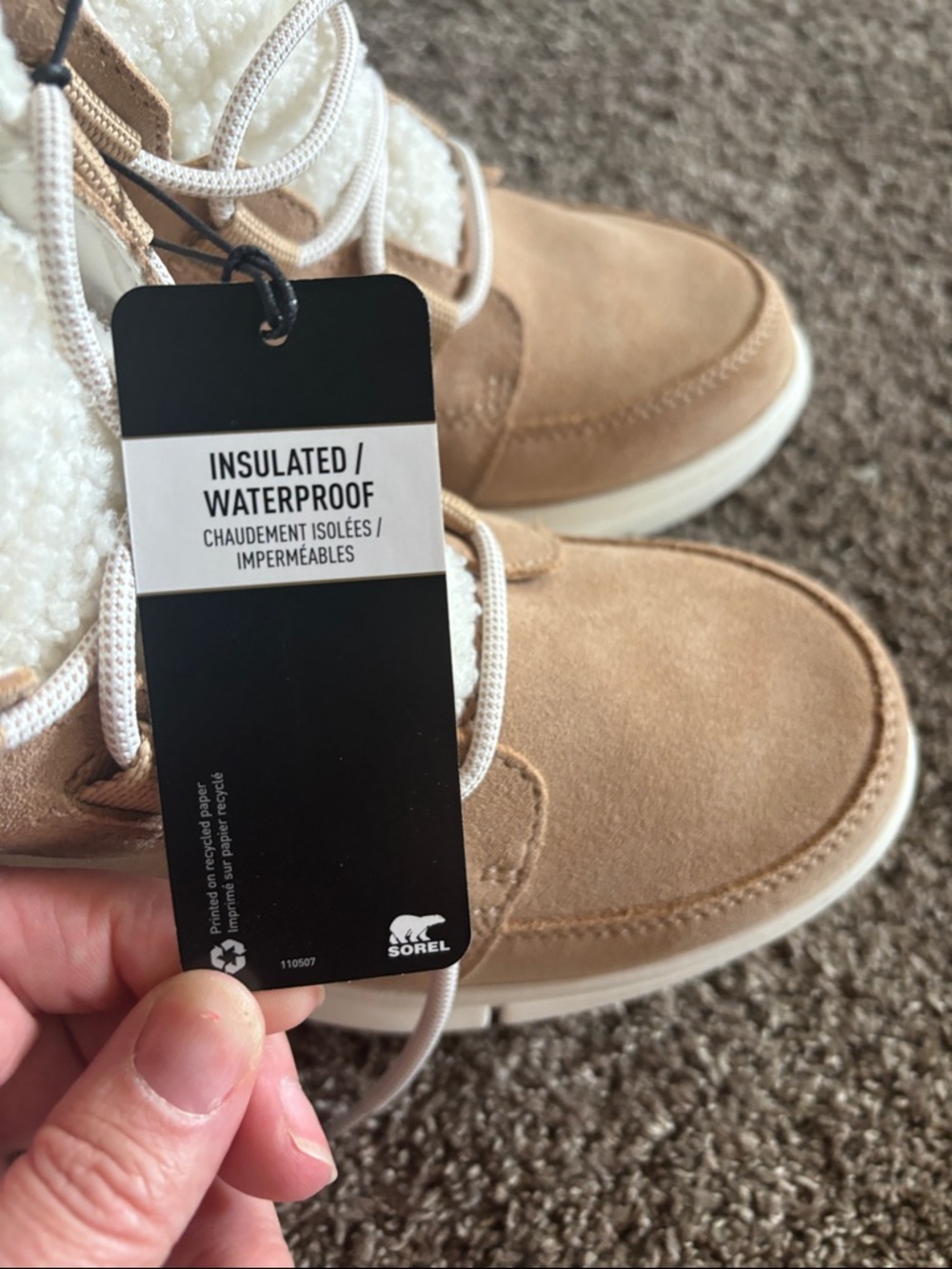 NWT Sorel Tan Suede Insulated Shearling Lace-Up Boots 9.5 - Picture 2 of 6